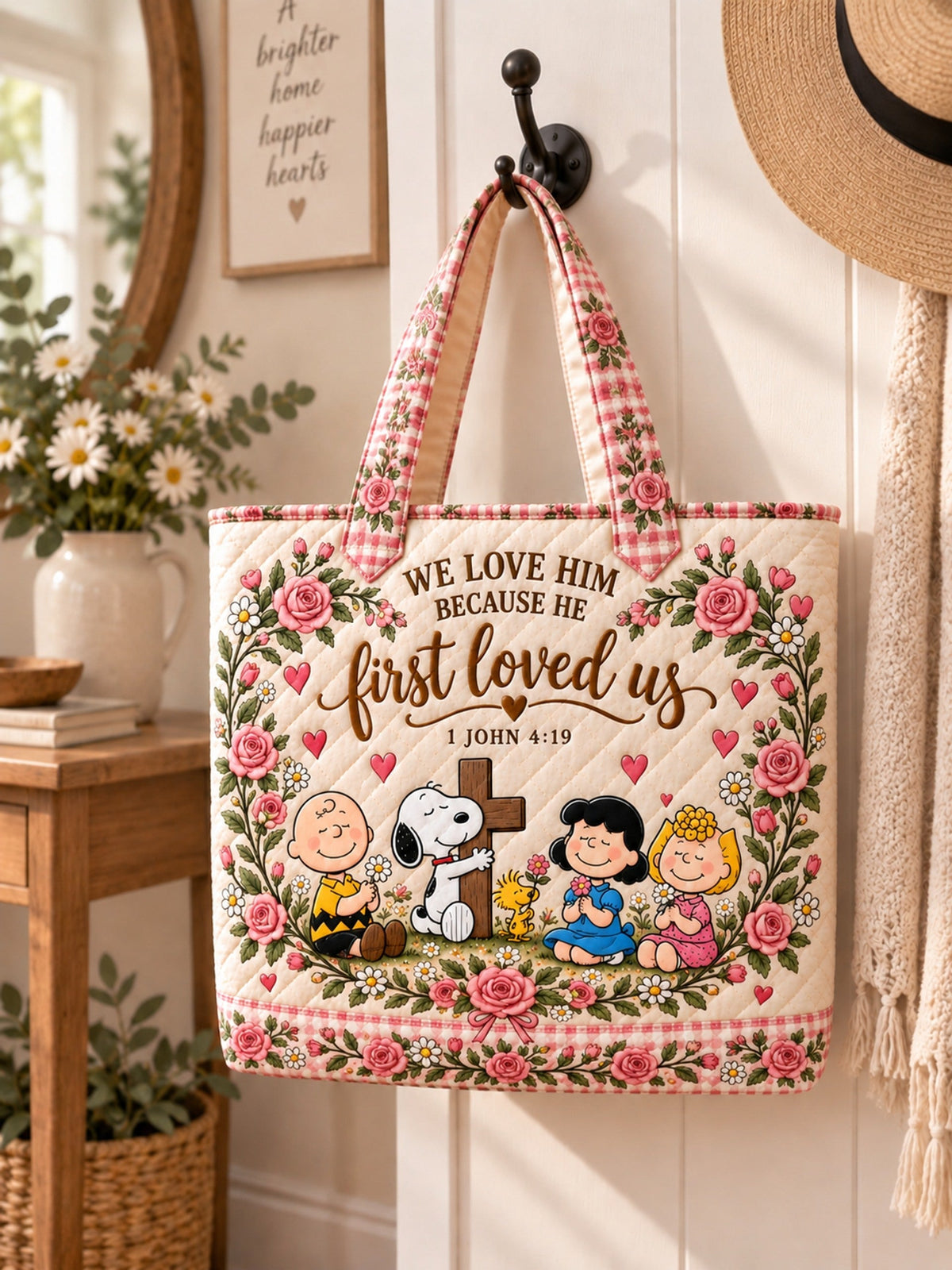 He First Loved Us 1 John 4:19 Gift - Personalized Quilted Tote Bag - Buy 1 Get 1 Free