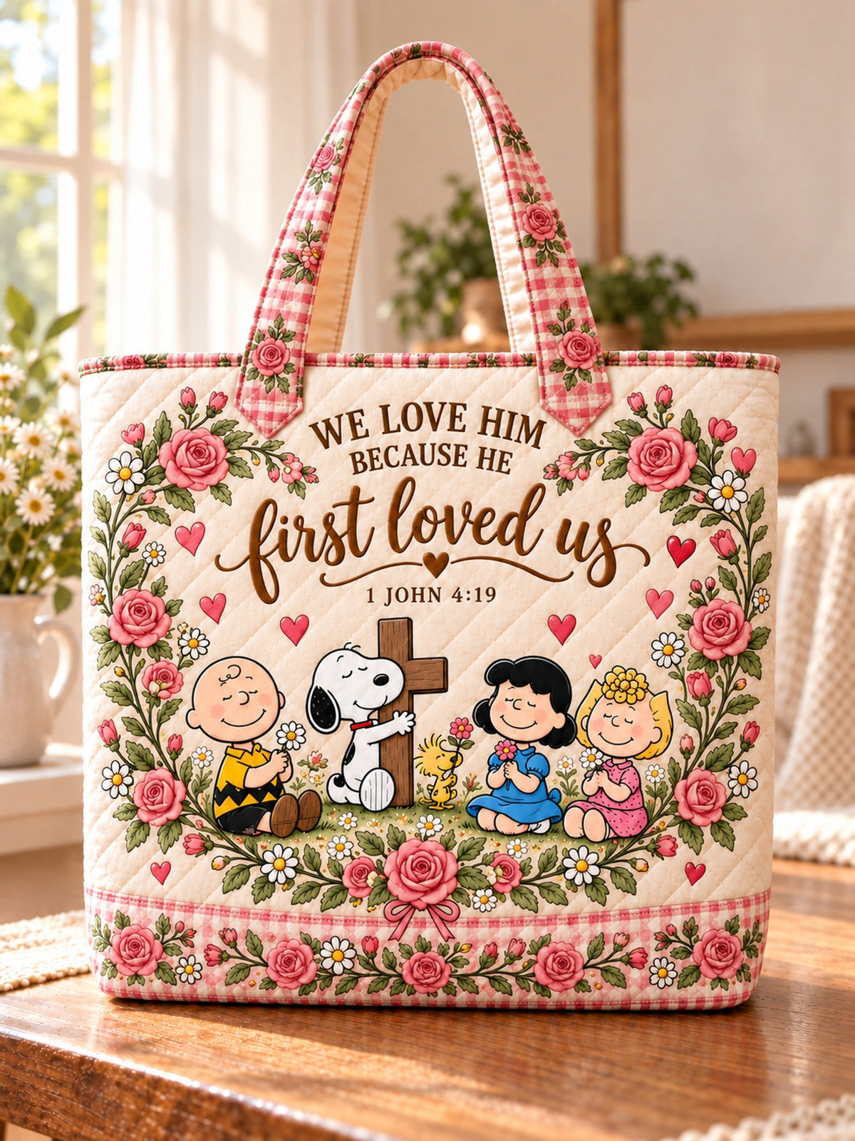 He First Loved Us 1 John 4:19 Gift - Personalized Quilted Tote Bag - Buy 1 Get 1 Free