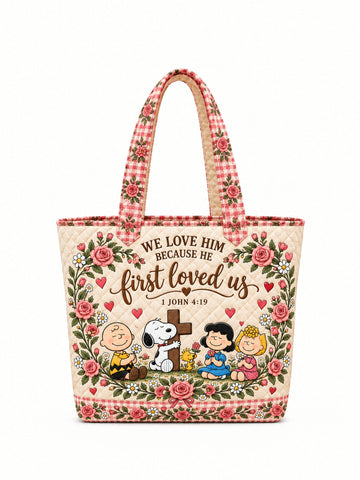 He First Loved Us 1 John 4:19 Gift - Personalized Quilted Tote Bag - Buy 1 Get 1 Free