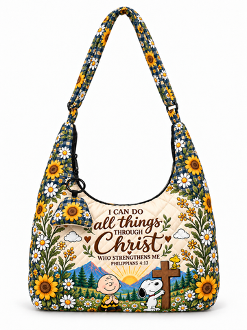 I Can Do All Things Through Christ Christian Gift For Her - Personalized Quilted Hobo Shoulder Bag