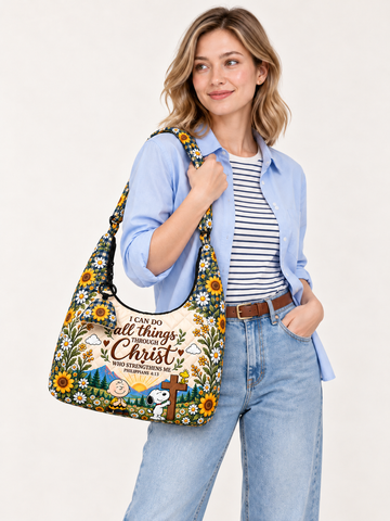 I Can Do All Things Through Christ Christian Gift For Her - Personalized Quilted Hobo Shoulder Bag