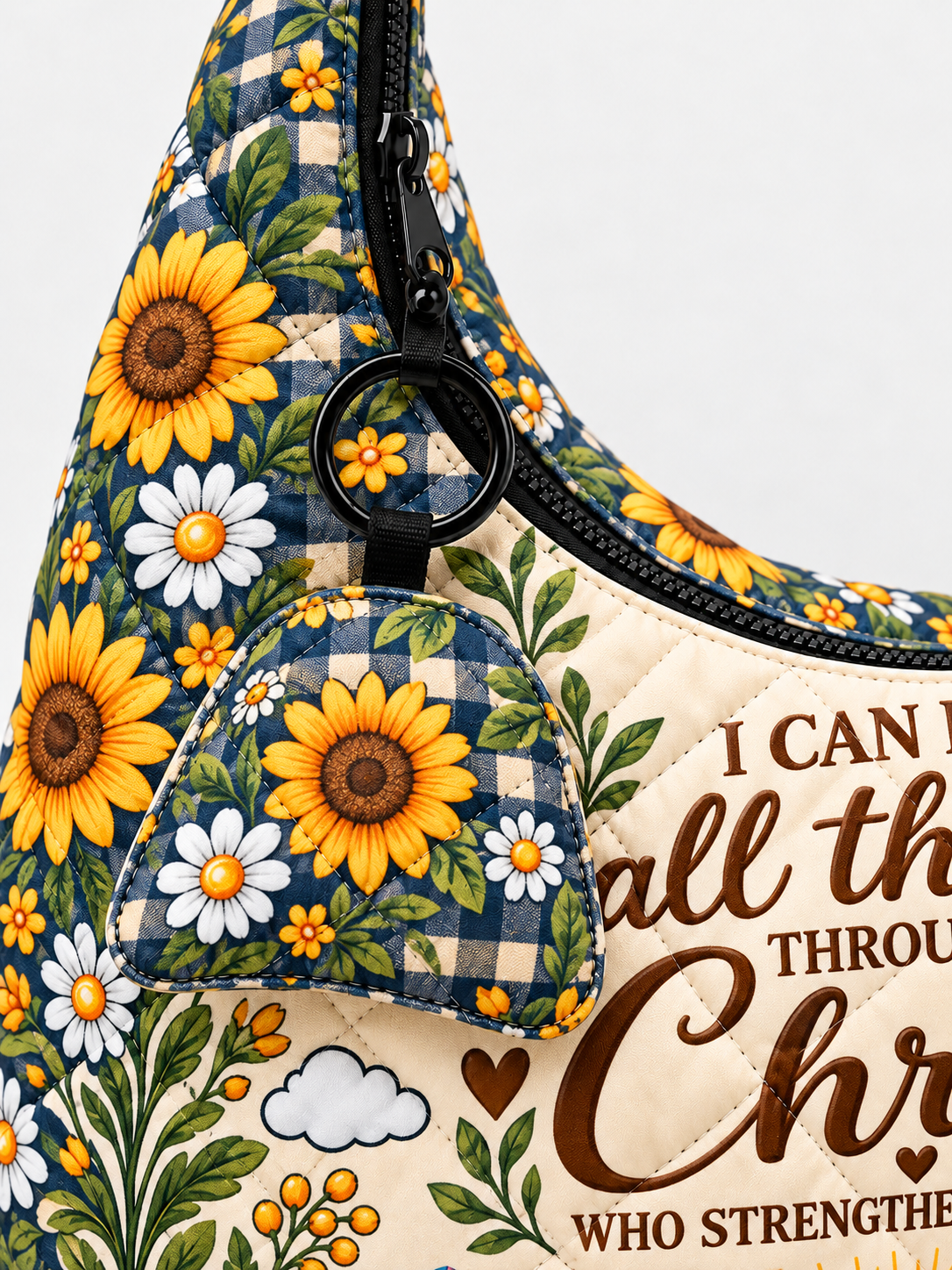 I Can Do All Things Through Christ Christian Gift For Her - Personalized Quilted Hobo Shoulder Bag
