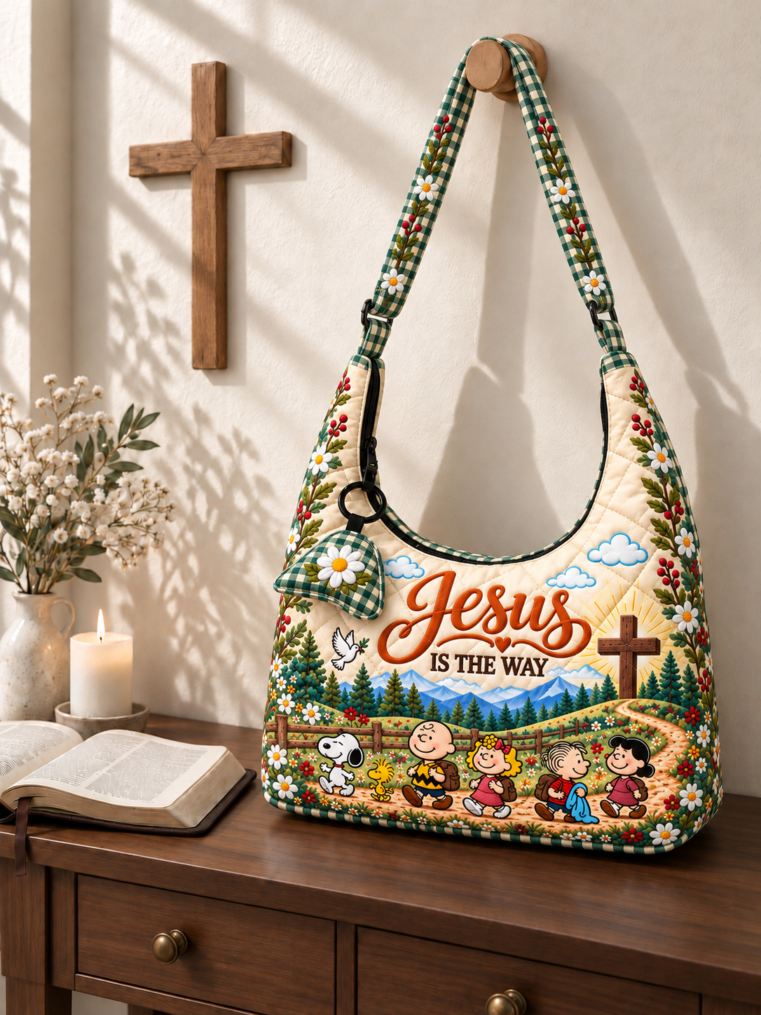 Jesus Is The Way Gift For Her - Personalized Quilted Hobo Shoulder Bag