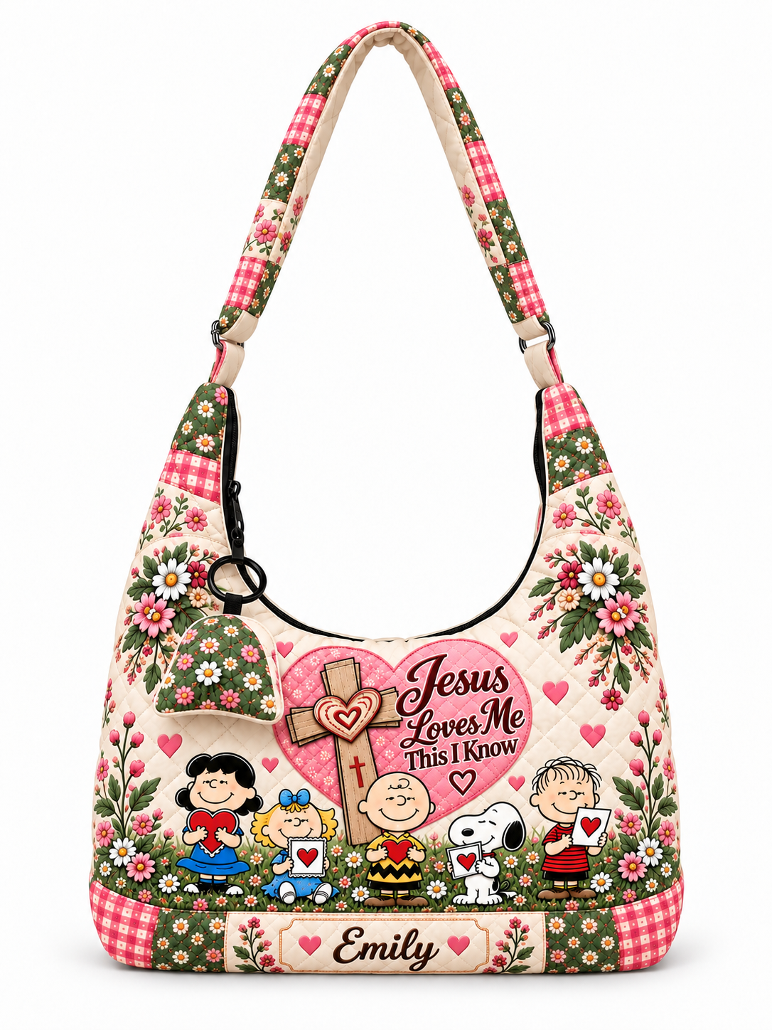 Jesus Loves Me This I Know Gift For Her - Personalized Quilted Hobo Shoulder Bag