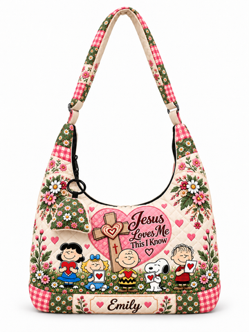Jesus Loves Me This I Know Gift For Her - Personalized Quilted Hobo Shoulder Bag