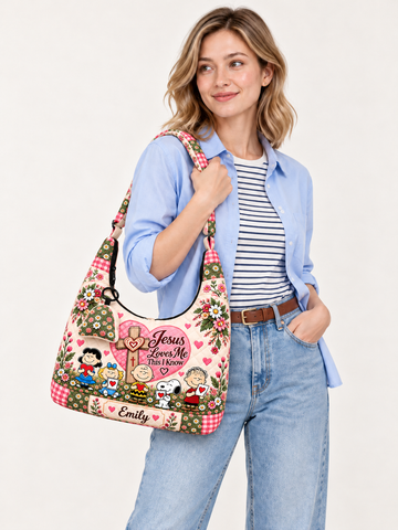 Jesus Loves Me This I Know Gift For Her - Personalized Quilted Hobo Shoulder Bag