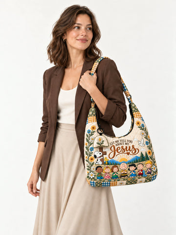 Let Me Tell You About My Jesus Gift For Her - Personalized Quilted Hobo Shoulder Bag