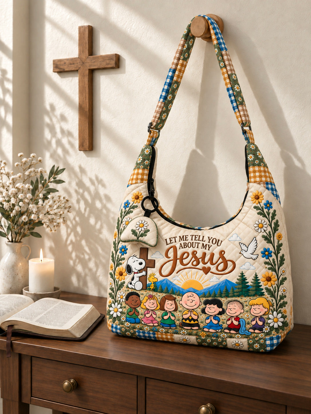 Let Me Tell You About My Jesus Gift For Her - Personalized Quilted Hobo Shoulder Bag