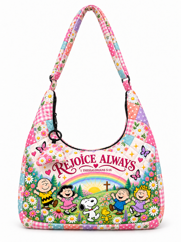 Rejoice Always 1 Thessalonians 5:16 Gift For Her - Quilted Hobo Shoulder Bag