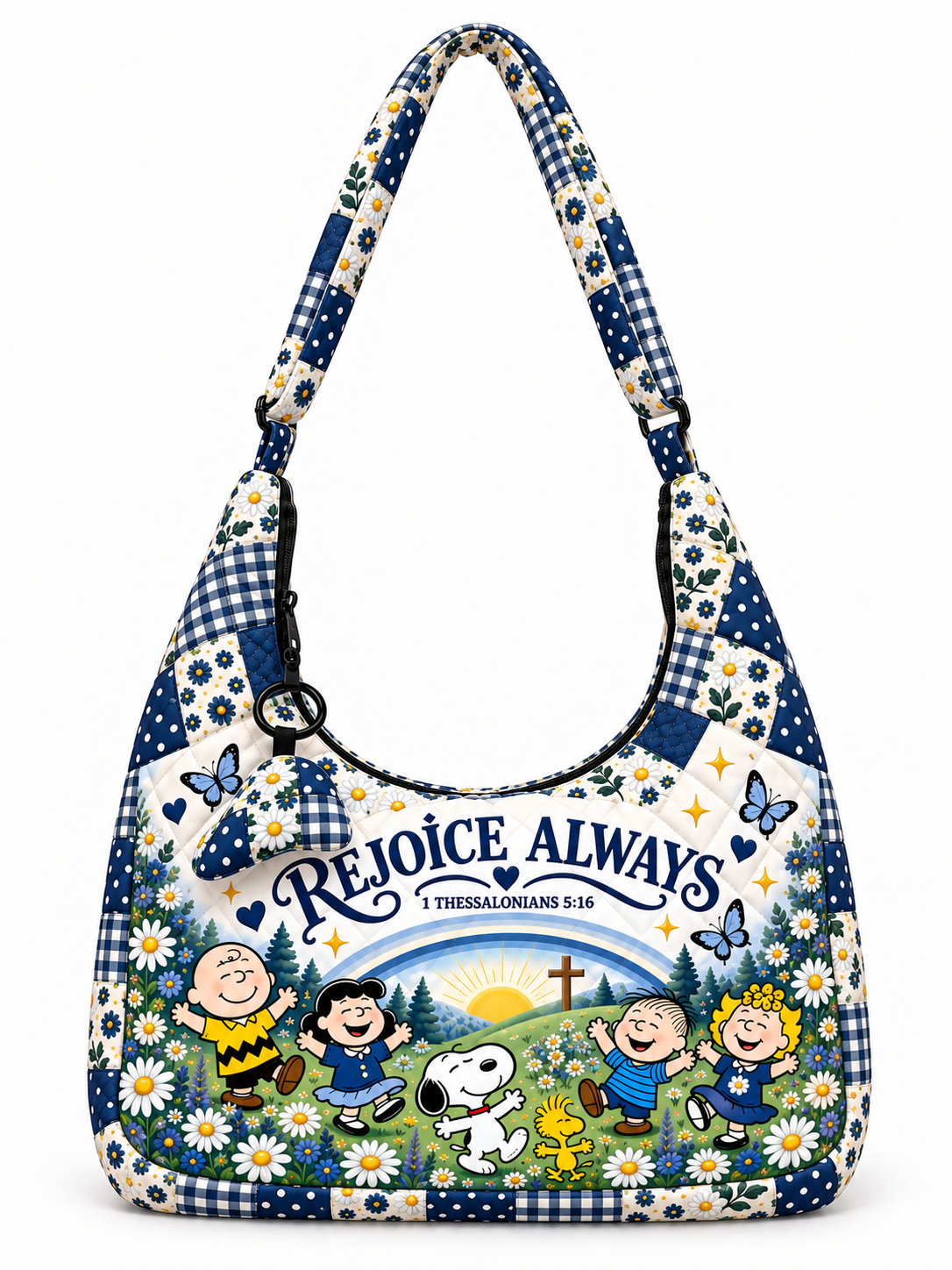 Rejoice Always 1 Thessalonians 5:16 Gift For Her - Quilted Hobo Shoulder Bag