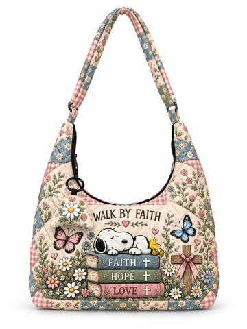 Walk By Faith Gift For Her - Quilted Hobo Shoulder Bag