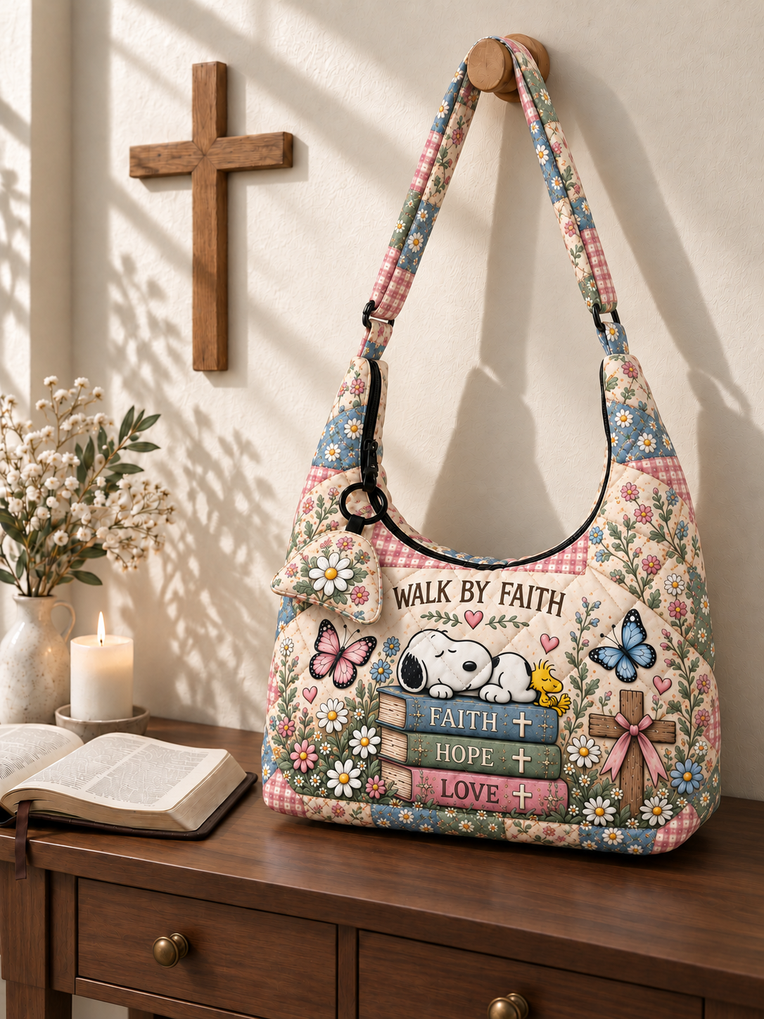 Walk By Faith Gift For Her - Quilted Hobo Shoulder Bag