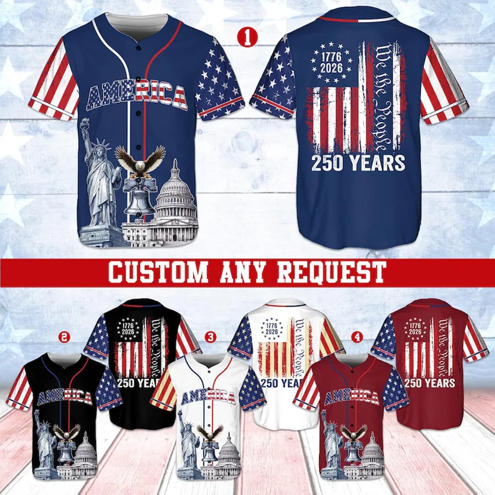 We The People 250 Years US Anniversary - Personalized Baseball Jersey - Gift For Patriots HN02