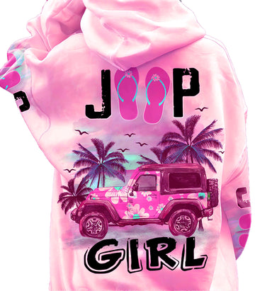 Jeep Girl Flower Flip Flops Hoodie Pink LT8