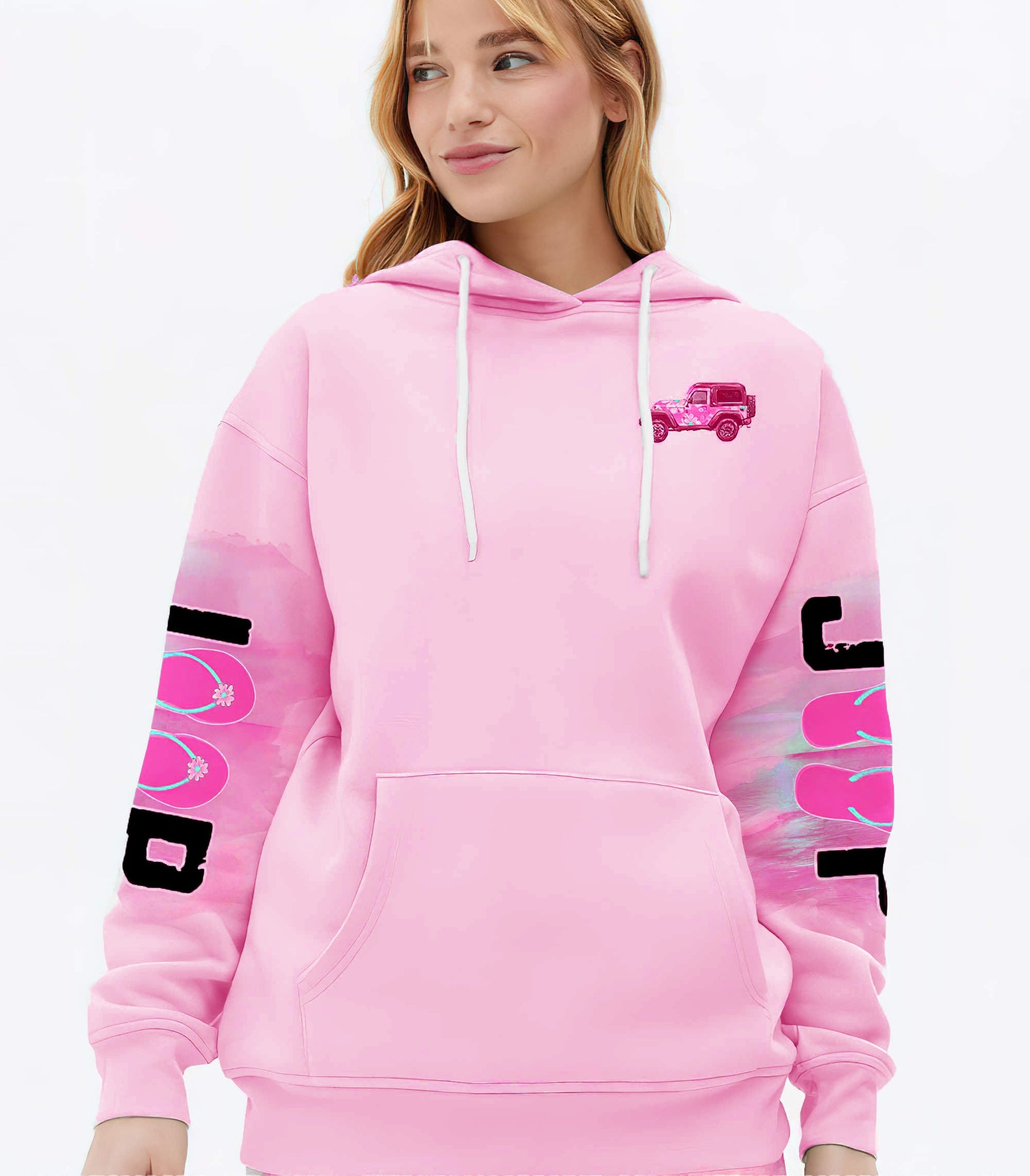 Jeep Girl Flower Flip Flops Hoodie Pink LT8 - image 2