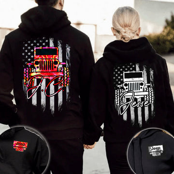 J.C. - Jesse - Jeep Hoodie - Hubby And Wifey Watercolor Jeep Couple Hoodie, Valentine's Gift For Jeep Lovers