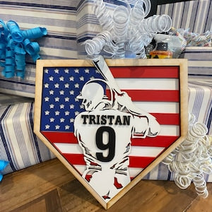 litzzy Personalized Baseball Gift for Boys, 3D Baseball Plaque, Softball Name Sign for Boy or Girl Ball Player Custom Wooden Sign   