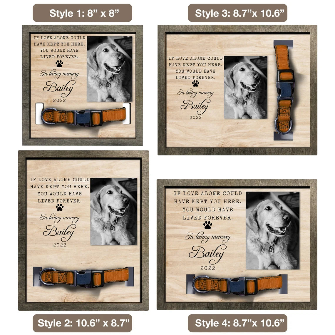 litzzy Litzzy Custom Memorial Standing Frame, Memorial Pet Collar With Photo, Pet Loss Gift, Pet Collar Holder, Dog Bereavement Pet Picture Frame   