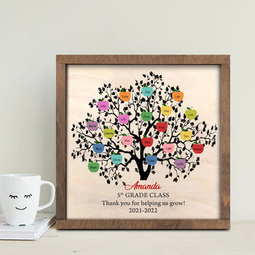 litzzy Personalized Teacher Apple Tree Plaque, Custom Teacher Desk Sign, Classroom Sign for Teachers, Teacher Appreciation Gift, Thank you Teacher Custom Wooden Sign   