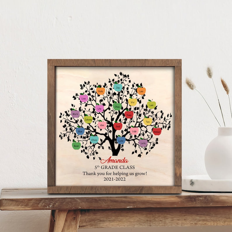 litzzy Personalized Teacher Apple Tree Plaque, Custom Teacher Desk Sign, Classroom Sign for Teachers, Teacher Appreciation Gift, Thank you Teacher Custom Wooden Sign   