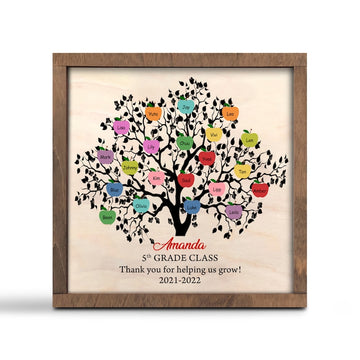 litzzy Personalized Teacher Apple Tree Plaque, Custom Teacher Desk Sign, Classroom Sign for Teachers, Teacher Appreciation Gift, Thank you Teacher Custom Wooden Sign   