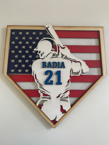 litzzy Personalized Baseball Gift for Boys, 3D Baseball Plaque, Softball Name Sign for Boy or Girl Ball Player Custom Wooden Sign   