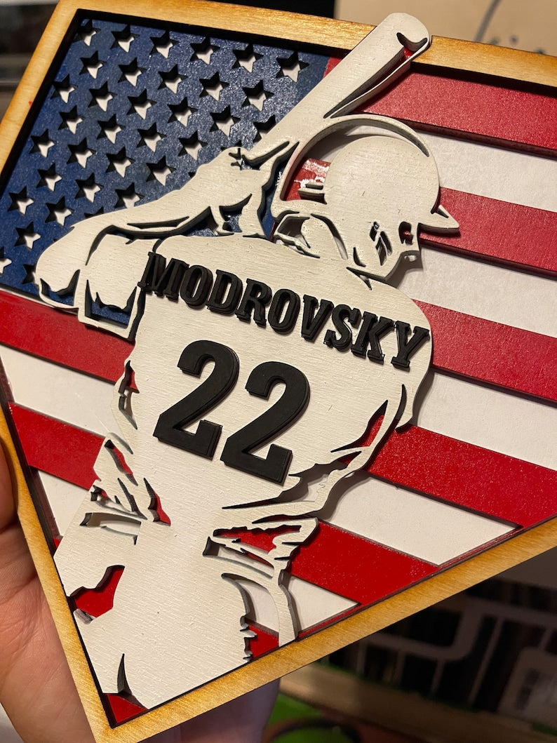 litzzy Personalized Baseball Gift for Boys, 3D Baseball Plaque, Softball Name Sign for Boy or Girl Ball Player Custom Wooden Sign   