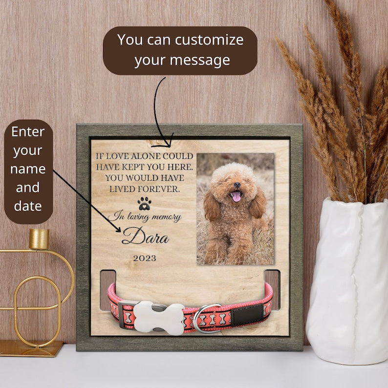 litzzy Litzzy Custom Memorial Standing Frame, Memorial Pet Collar With Photo, Pet Loss Gift, Pet Collar Holder, Dog Bereavement Pet Picture Frame   