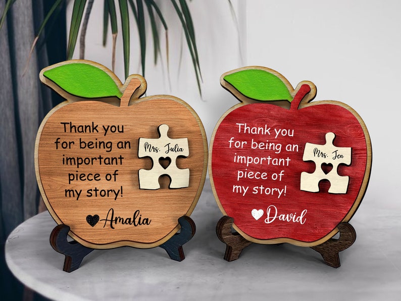 litzzy Personalized Desktop Teacher Apple Sign - Mini Apple Sign for Teachers, Teacher Desk Sign Personalized, Gifts for Teachers Custom Wooden Sign   