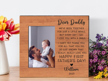 litzzy First Father's Day Picture Wooden Sign, First Father's Day Poem Gift, Personalized First Fathers Day Sign, Gift For Fathers Day Custom Wooden Sign   