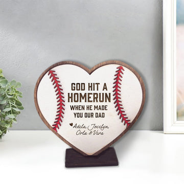 litzzy Personalized Baseball Gifts for Dad from Kids, Father's Day Baseball Sign, , Fathers Day Gift, Grandpa Present, God Hit a Homerun Custom Wooden Sign   