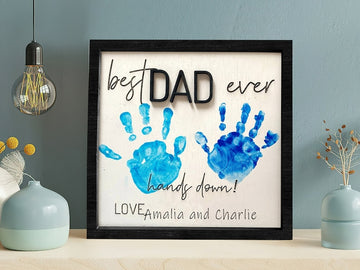 litzzy Best Dad Ever, Personalized Handprint Sign, Best Daddy Ever DIY Hands Down, Gift for Father's Day, Fthers Day Crafts for Toddlers Custom Wooden Sign 8x8 Inches Black 