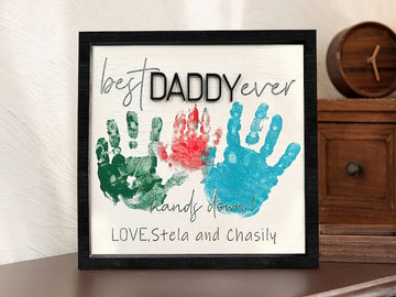 litzzy Best Dad Ever, Personalized Handprint Sign, Best Daddy Ever DIY Hands Down, Gift for Father's Day, Fthers Day Crafts for Toddlers Custom Wooden Sign   