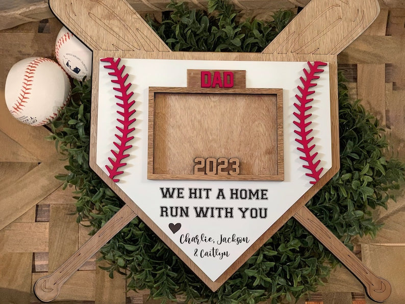 litzzy Father Baseball Sign, Fathers Day Baseball Picture Frame, Gift For Father, Baseball Gift For Dad, Father's Day Gift Custom Wooden Sign Frame With Sticks 10 Inches ( Frame 3x5 Inches ) 