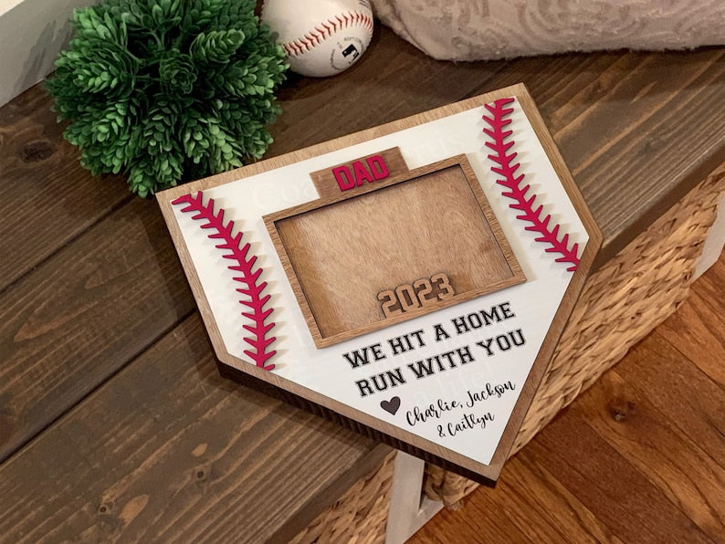 litzzy Father Baseball Sign, Fathers Day Baseball Picture Frame, Gift For Father, Baseball Gift For Dad, Father's Day Gift Custom Wooden Sign   