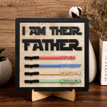 litzzy Personalized father's day wooden sign board, I am your father, i am their father sign Custom Wooden Sign 8x8 Inches Black - Wood I AM THEIR FATHER