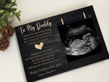 litzzy DADDY To Be on Father's Day 2023 I'm Just A Little Bump Magnet Scan Frame Decor, Ultrasound Scan Gift, Pregnancy Announcement Gift from Bump Custom Wooden Sign   