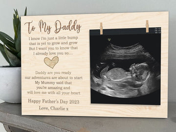 litzzy DADDY To Be on Father's Day 2023 I'm Just A Little Bump Magnet Scan Frame Decor, Ultrasound Scan Gift, Pregnancy Announcement Gift from Bump Custom Wooden Sign   