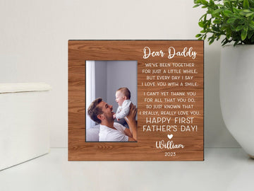 litzzy First Father's Day Picture Wooden Sign, First Father's Day Poem Gift, Personalized First Fathers Day Sign, Gift For Fathers Day Custom Wooden Sign   