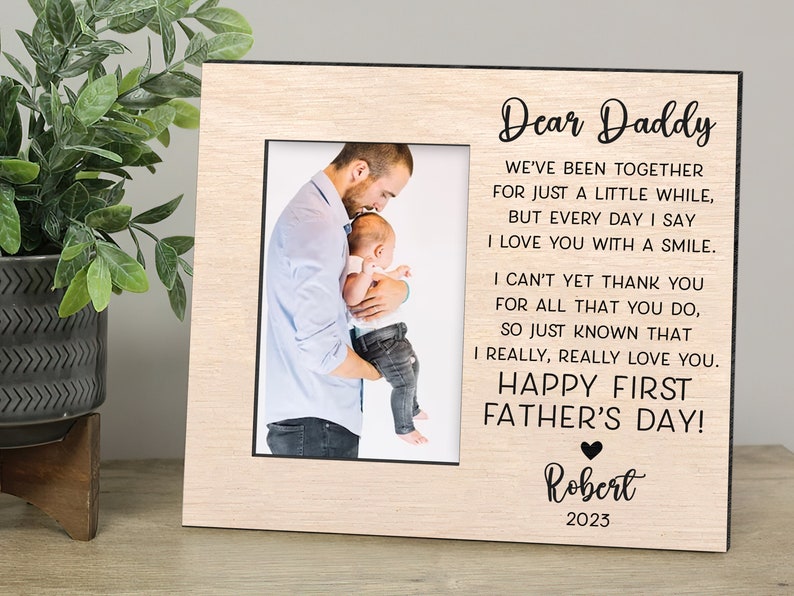 litzzy First Father's Day Picture Wooden Sign, First Father's Day Poem Gift, Personalized First Fathers Day Sign, Gift For Fathers Day Custom Wooden Sign   