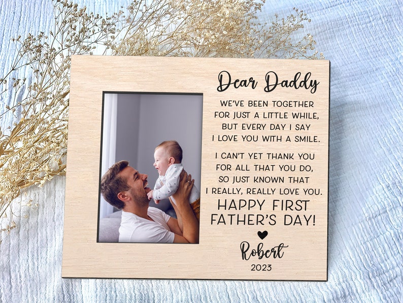 litzzy First Father's Day Picture Wooden Sign, First Father's Day Poem Gift, Personalized First Fathers Day Sign, Gift For Fathers Day Custom Wooden Sign   