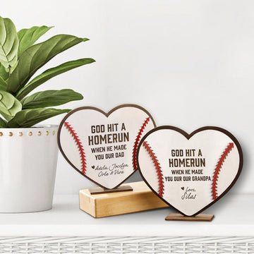 litzzy Personalized Baseball Gifts for Dad from Kids, Father's Day Baseball Sign, , Fathers Day Gift, Grandpa Present, God Hit a Homerun Custom Wooden Sign   