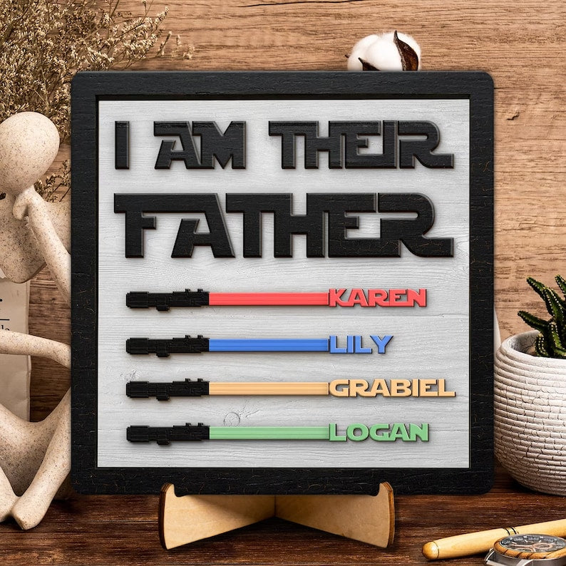 litzzy Personalized father's day wooden sign board, I am your father, i am their father sign Custom Wooden Sign 8x8 Inches Black - White I AM THEIR FATHER