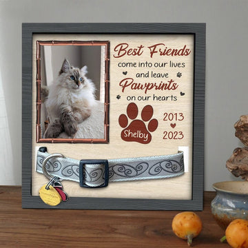 litzzy Memorial Pet Collar With Photo, Pet Memorial Collar Sign, Personalized Heartfelt Gift, Dog Bereavement, Cat Bereavement Pet Picture Frame Style 1 8x8 Inches Black 