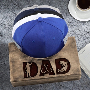 litzzy Personalized Hat Holder For Fishing Dad, Wooden Hat Holder, Wood Hat Box, Baseball Hat Holder, Hat Organizer, Cap Stand, Father's Day Gifts Custom Wooden Sign   