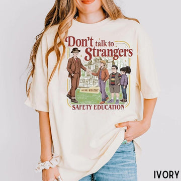 Comfort Colors® Don’t Talk To Strangers Safety Education T-Shirt, Retro Stranger Danger Graphic Tee, Funny Vintage Style Shirt