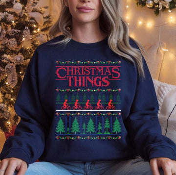 Christmas Things Vintage Movie Cozy Crewneck Sweatshirt