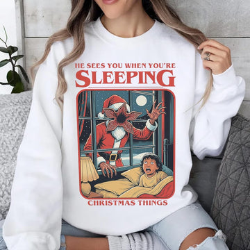 Stranger Christmas Sweatshirt, Funny Ugly Xmas Sweater, Merry Upside Down Crewneck, Retro 80s Monster Jumper, Holiday Gift for Fan