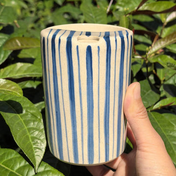 Litzzy - Blue Striped Ceramic Travel Mug