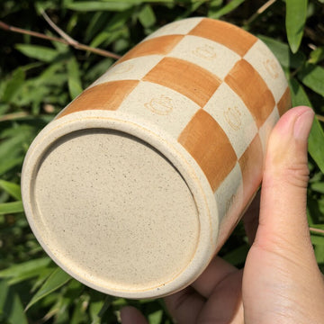 Litzzy - Brown Coffee Checkerboard Ceramic Travel Mug